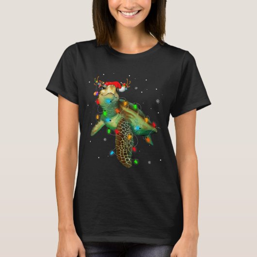Sea Turtle Christmas Lights Funny Santa Hat Merry  T-shirt (Voorkant)