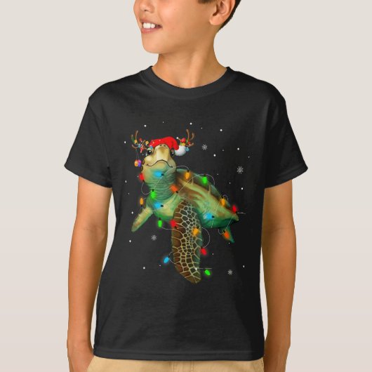 Sea Turtle Christmas Lights Funny Santa Hat Merry  T-shirt (Voorkant)