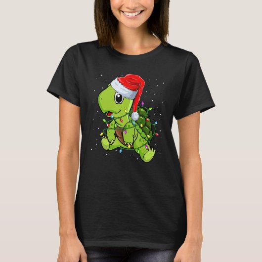 Sea Turtle Christmas Lights Santa Hat Merry Chris T-shirt (Voorkant)