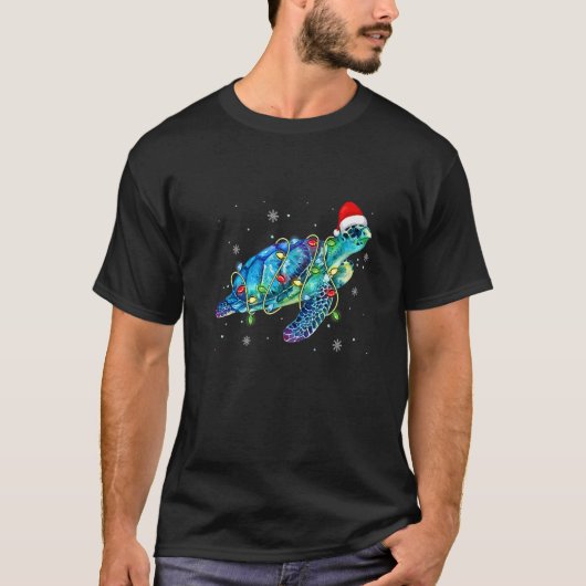 Sea Turtle Christmas Lights Santa Hat Merry Chris T-shirt (Voorkant)
