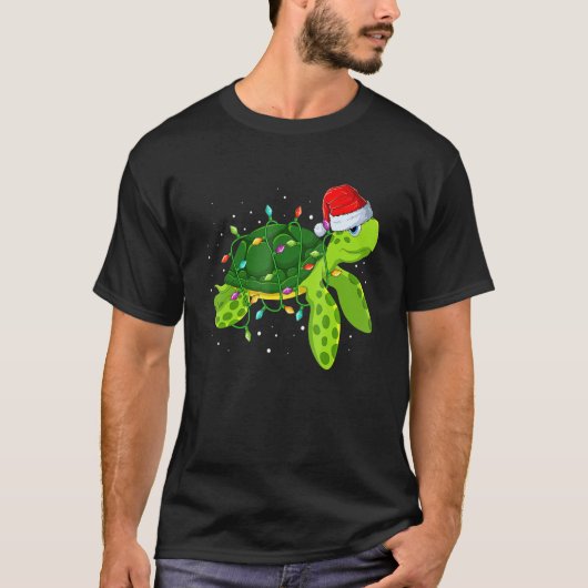 Sea Turtle Christmas Lights Santa Hat Merry Chris T-shirt (Voorkant)