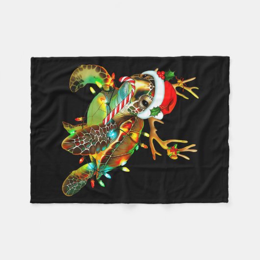 Sea Turtle Christmas Lights Santa Hat Merry Christ Fleece Deken (Voorkant (Horizontaal))