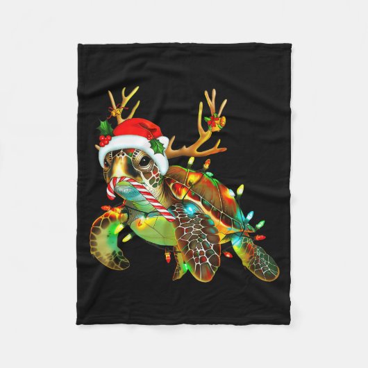 Sea Turtle Christmas Lights Santa Hat Merry Christ Fleece Deken (Voorkant)