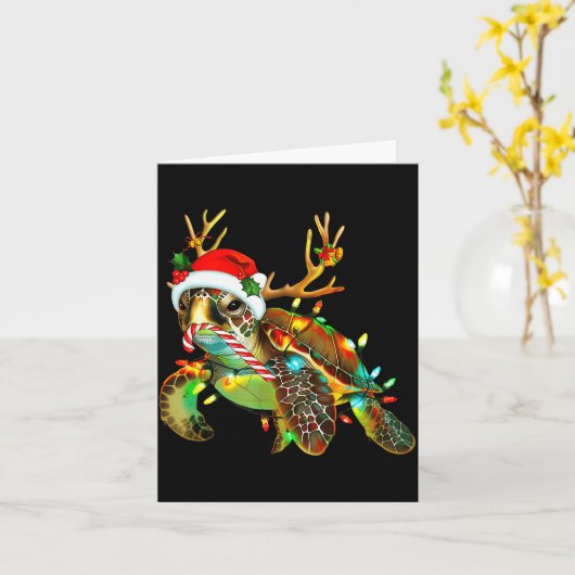 Sea Turtle Christmas Lights Santa Hat Merry Christ Kaart (Gele Bloem)