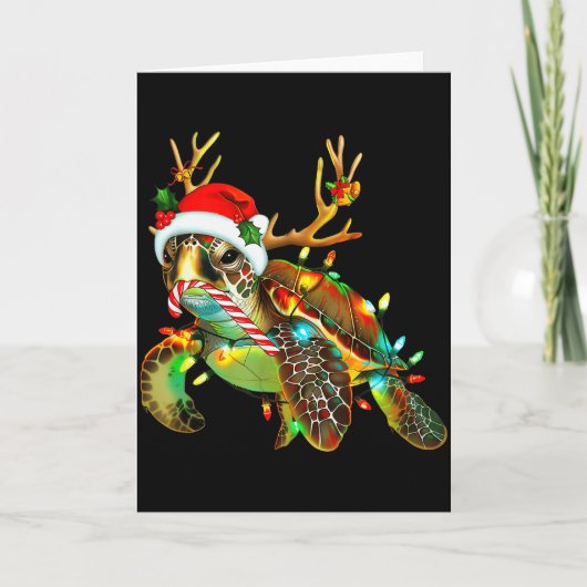 Sea Turtle Christmas Lights Santa Hat Merry Christ Kaart (Voorkant)