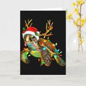 Sea Turtle Christmas Lights Santa Hat Merry Christ Kaart (Gele Bloem)