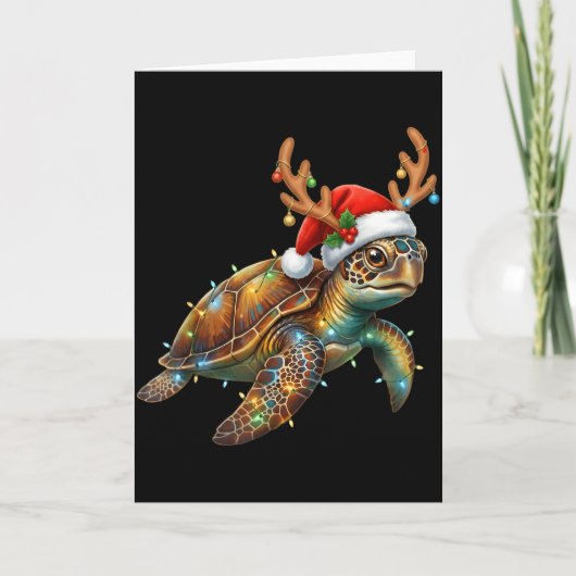 Sea Turtle Christmas Lights Santa Hat Merry Christ Kaart (Voorkant)