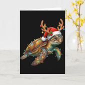 Sea Turtle Christmas Lights Santa Hat Merry Christ Kaart (Gele Bloem)