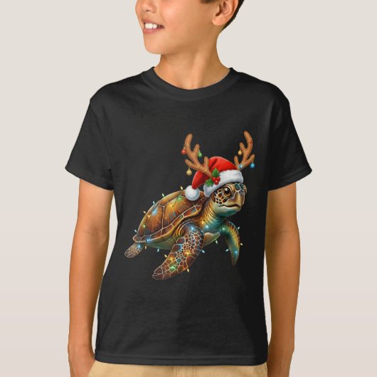 Sea Turtle Christmas Lights Santa Hat Merry Christ T-shirt (Voorkant)
