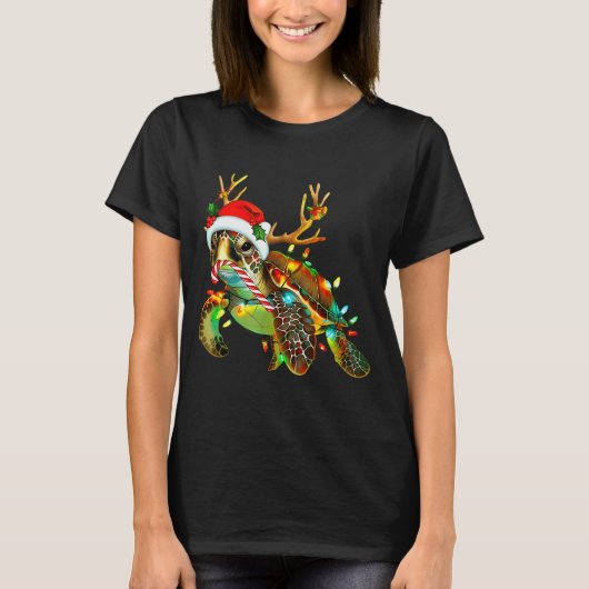 Sea Turtle Christmas Lights Santa Hat Merry Christ T-shirt (Voorkant)