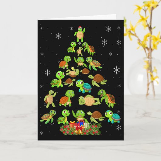 Sea Turtle Christmas Tree Matching Family Xmas Tre Kaart (Gele Bloem)