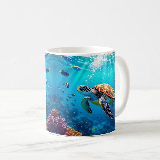 Sea Turtle Colorful Underwater Scene   Koffiemok (Voorkant rechts)