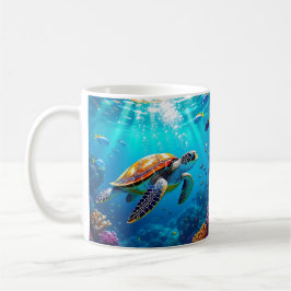 Sea Turtle Colorful Underwater Scene   Koffiemok