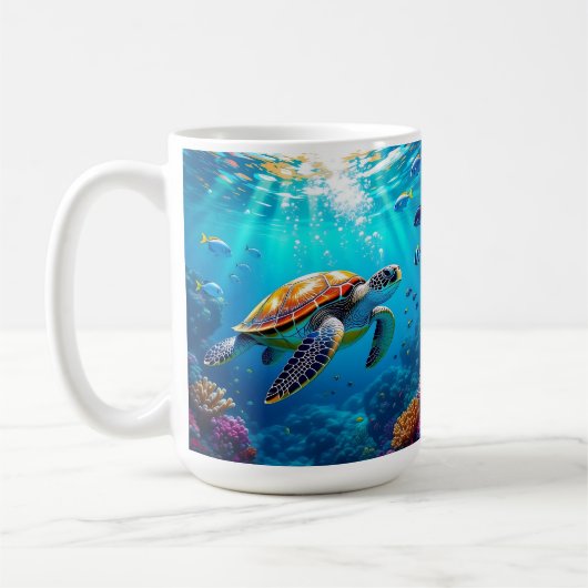 Sea Turtle Colorful Underwater Scene Koffiemok (Links)