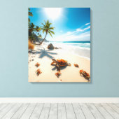 Sea Turtle & Crabs on Tropical Beach – Serene Ocea Canvas Afdruk (Insitu (Houten vloer))