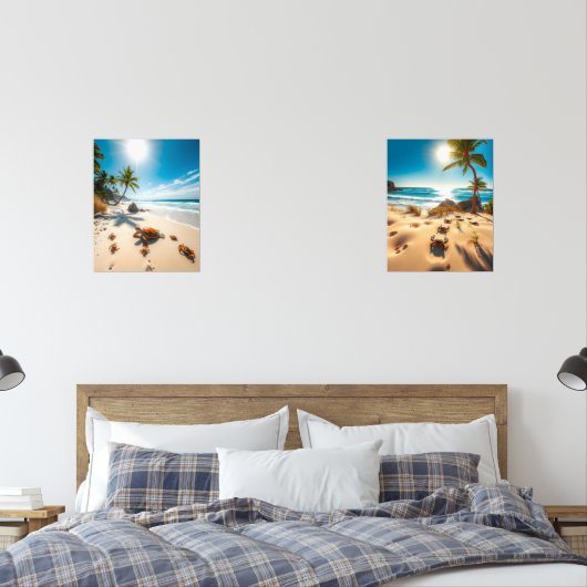 Sea Turtle & Crabs on Tropical Beach – Serene Ocea Muurkunst Sets (Slaapkamer)