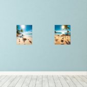 Sea Turtle & Crabs on Tropical Beach – Serene Ocea Muurkunst Sets (Houten vloer)
