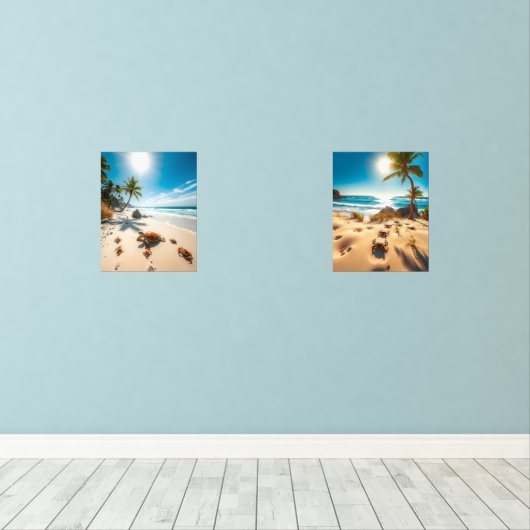 Sea Turtle & Crabs on Tropical Beach – Serene Ocea Muurkunst Sets (Houten vloer)