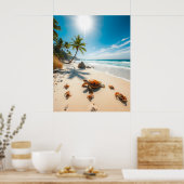 Sea Turtle & Crabs on Tropical Beach – Serene Ocea Poster (Keuken)