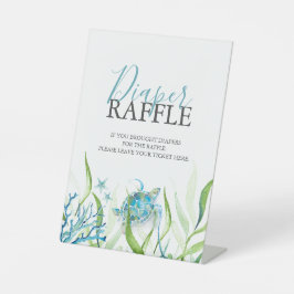 Sea Turtle Diaper Raffle Baby Shower Tabletop Sign Reclamebord Met Voetstuk