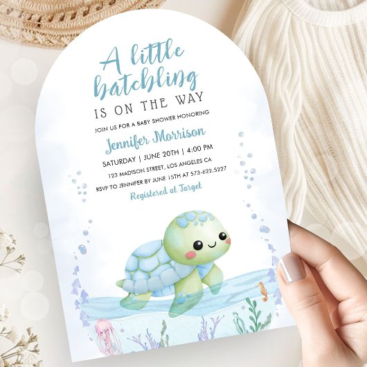 Sea Turtle Hatchling Baby Shower Boy Blue Arch Kaart