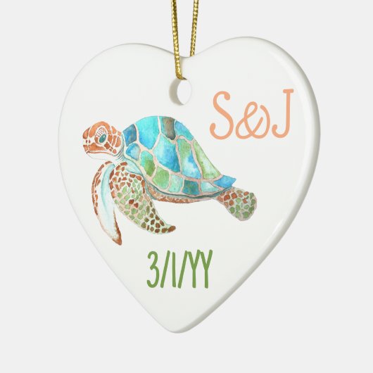 Sea Turtle Heart, Monogram Christmas Keramisch Ornament (Links)