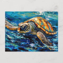Sea Turtle in Expressive Oil Brushwork Briefkaart