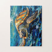 Sea Turtle in Expressive Oil Brushwork Legpuzzel (Verticaal)