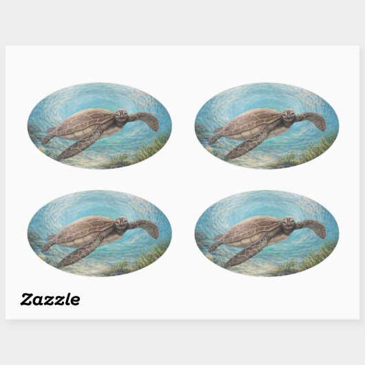 Sea Turtle in Ocean Vortex Ovale Sticker (Vel)