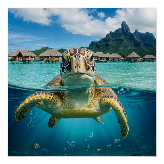 Sea Turtle in Tropical Paradise Perfect Poster (Voorkant)
