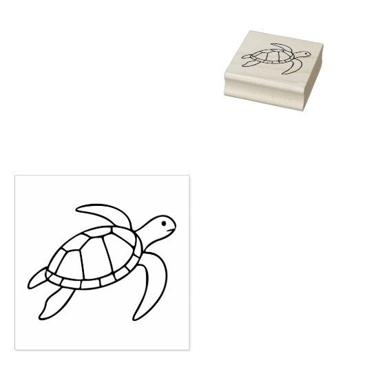 Sea Turtle Line Art – Minimalist Marine Animal Rubberstempel (Gestempeld)