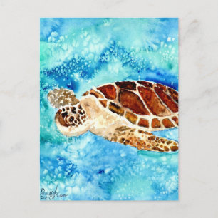 sea turtle marine sealife watercolor painting briefkaart