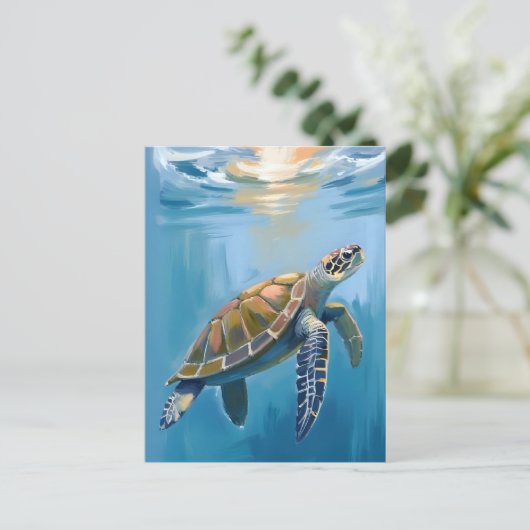 Sea Turtle Ocean Animal Watercolor Briefkaart (Staand voorkant)
