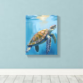 Sea Turtle Ocean Animal Watercolor Canvas Afdruk (Insitu (Houten vloer))