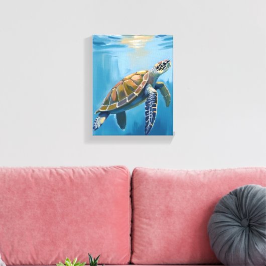 Sea Turtle Ocean Animal Watercolor Canvas Afdruk (Insitu (Woonkamer))