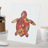 Sea Turtle red floral Reclamebord Met Voetstuk (Insitu)