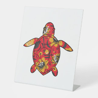 Sea Turtle red floral Reclamebord Met Voetstuk