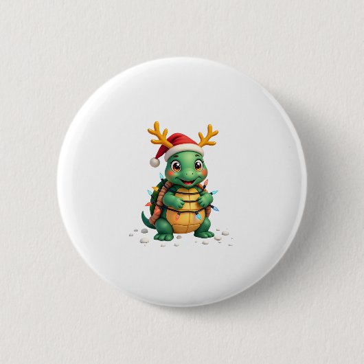 Sea Turtle Santa Christmas Lights Cute Xmas Men Wo Ronde Button 5,7 Cm (Voorkant)