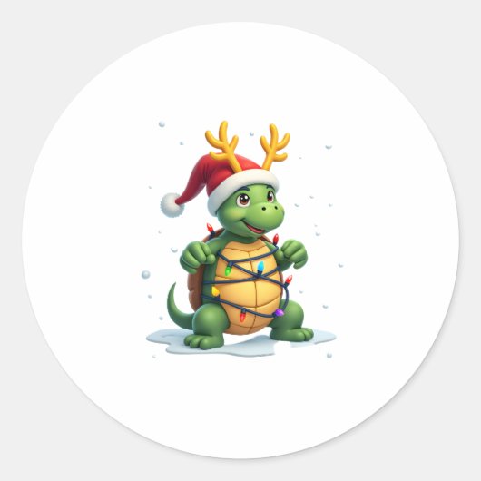 Sea Turtle Santa Christmas Lights Cute Xmas Men Wo Ronde Sticker (Voorkant)