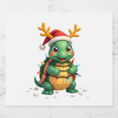 Sea Turtle Santa Christmas Lights Cute Xmas Men Wo Sparkling Wijnetiket (Enkel label)