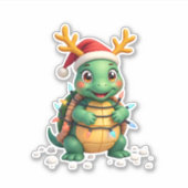 Sea Turtle Santa Christmas Lights Cute Xmas Men Wo Sticker (Voorkant)