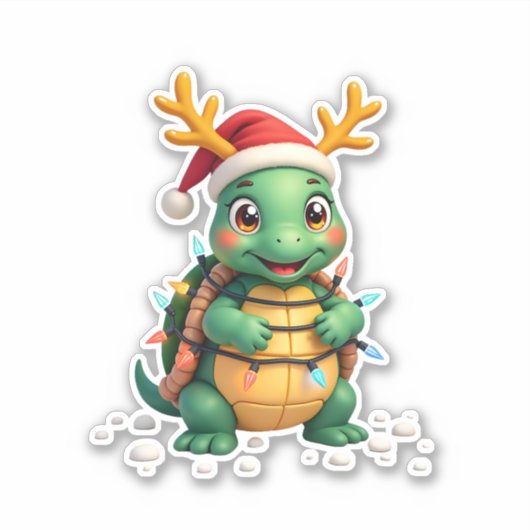 Sea Turtle Santa Christmas Lights Cute Xmas Men Wo Sticker (Voorkant)