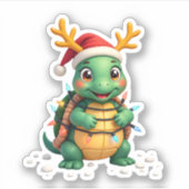 Sea Turtle Santa Christmas Lights Cute Xmas Men Wo Sticker (Voorkant)