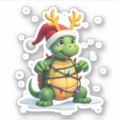 Sea Turtle Santa Christmas Lights Cute Xmas Men Wo Sticker (Voorkant)