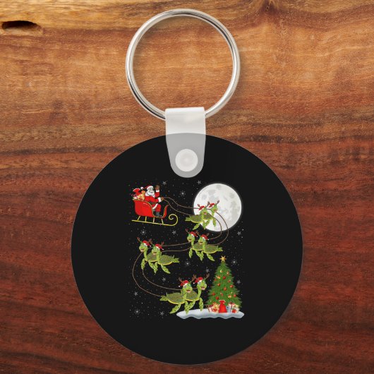 Sea Turtle Santa Sleigh Flying Funny Magical Chris Sleutelhanger (Voorkant)