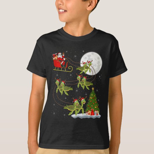 Sea Turtle Santa Sleigh Flying Funny Magical Chris T-shirt (Voorkant)