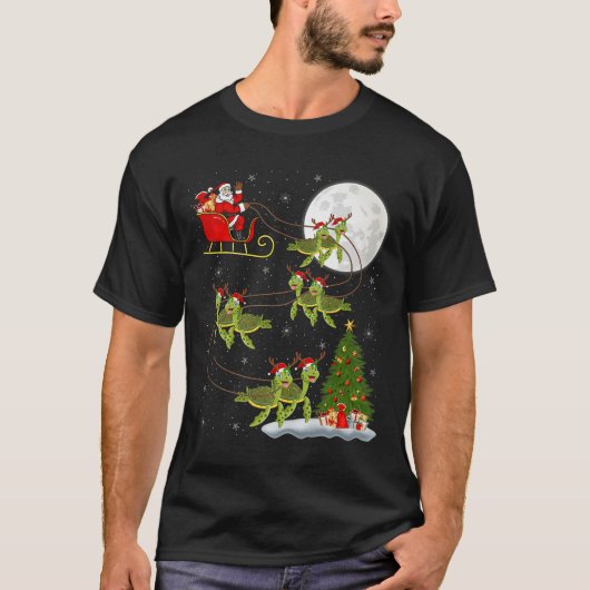 Sea Turtle Santa Sleigh Flying Funny Magical Chris T-shirt (Voorkant)