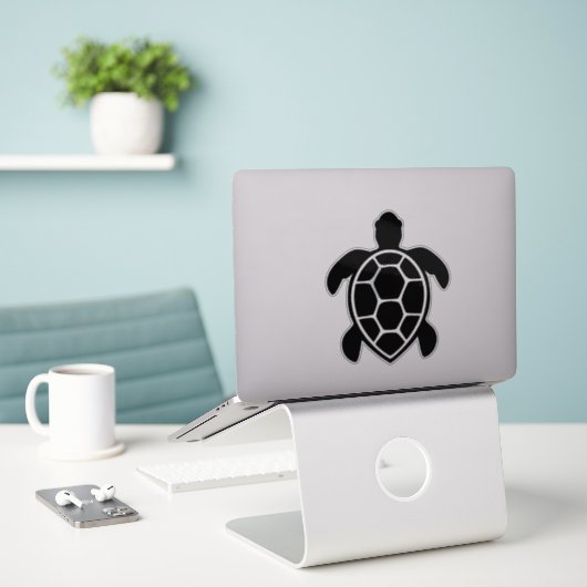 Sea Turtle Silhouette Minimalist Sticker (Laptop op bureau)