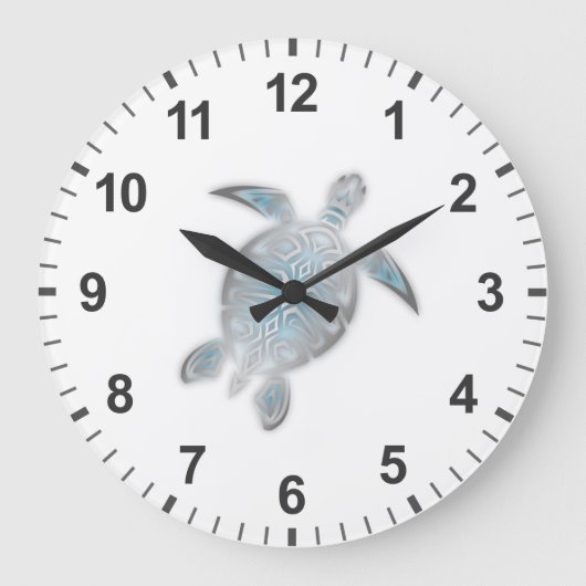 Sea Turtle Silver White Coastal Maritime Grote Klok (Voorkant)