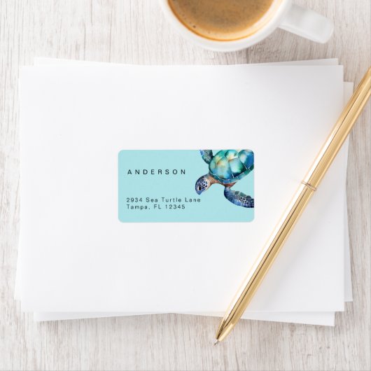 Sea Turtle Tropical Return Address Etiket (Insitu)